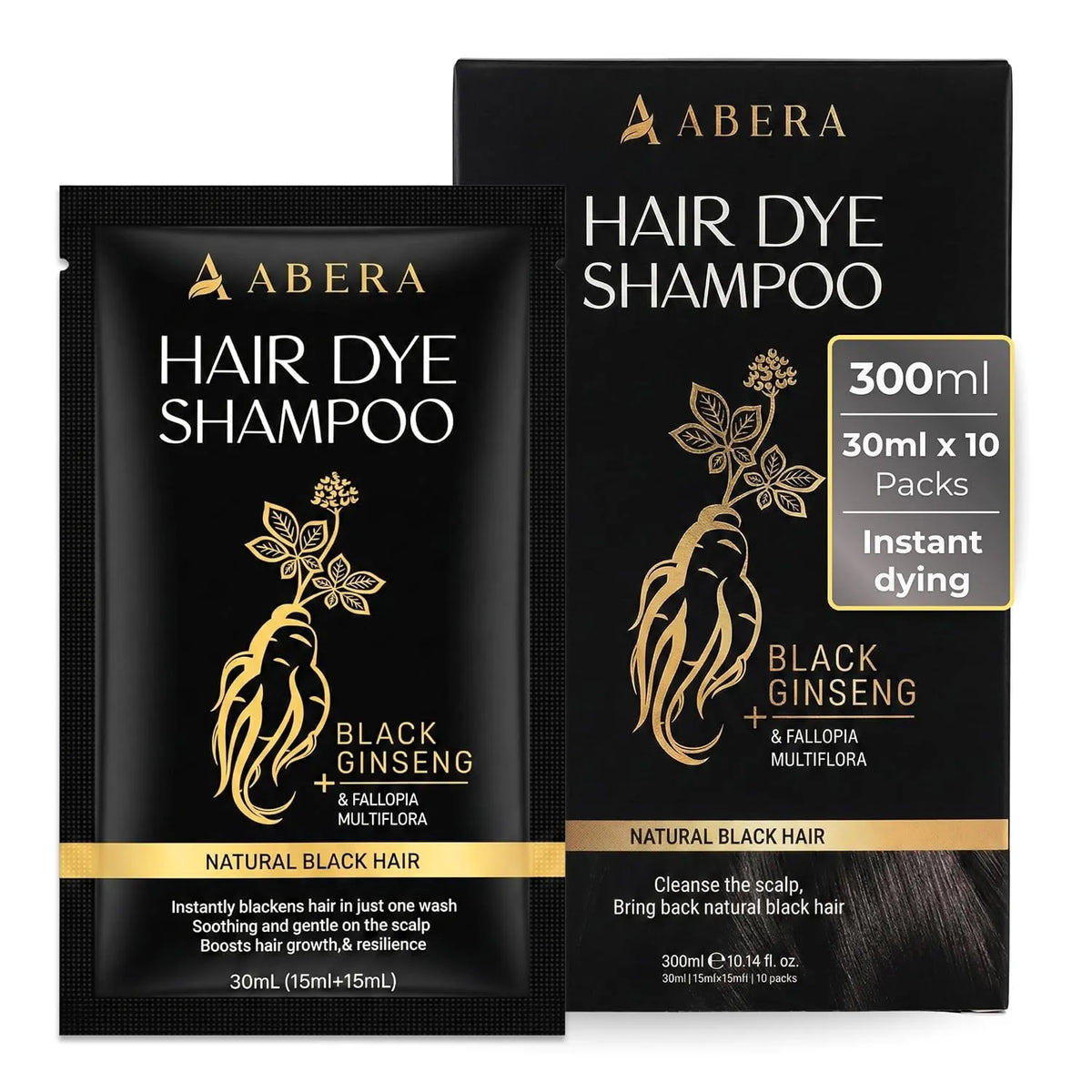ABERA Instant Hair Dye Shampoo - 10 Packs, Cover Gray Hair in 15 Minutes, For Men and Women
