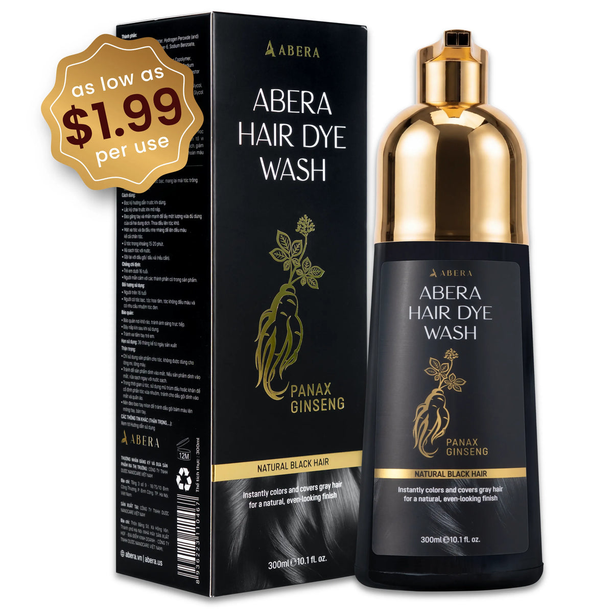 ABERA Instant Hair Dye Shampoo - 1 Bottle, Up to 20 Uses, Cover Gray Hair in 15 Minutes, For Men and Women
